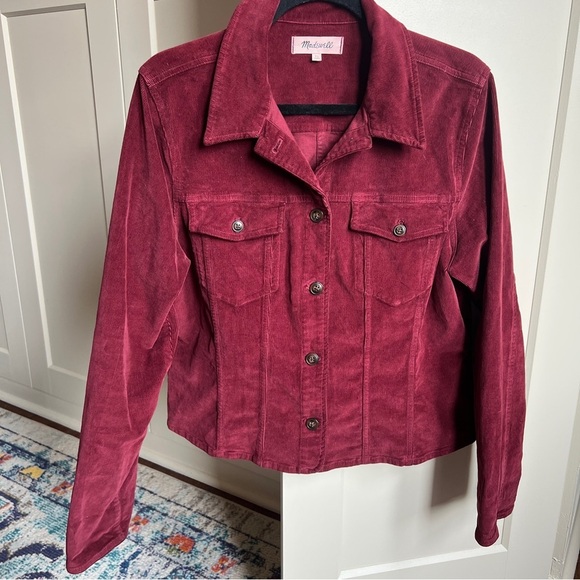 Madewell Jackets & Blazers - Madewell Shrunken Button-Front Corduroy Shirt Jacket in Dark Burgundy  Cabernet